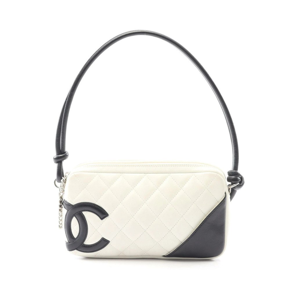 Chanel Cambon Handbag Leather White Black